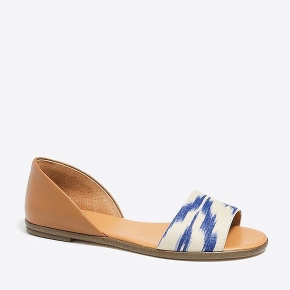 J Crew Morgan Open Toe Ikat Sandals - Blue, White, and Tan - 10